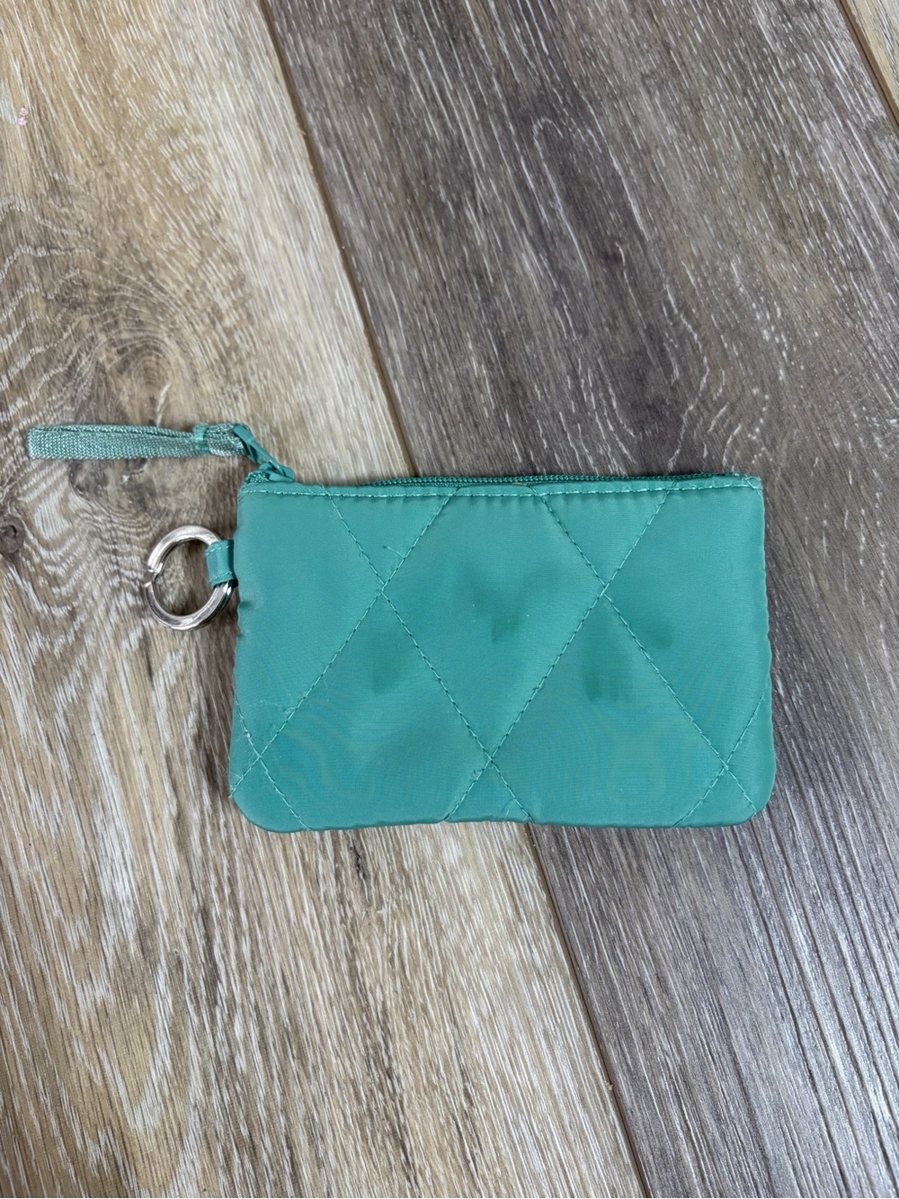 Vera Bradley Teal Quilted Zip ID Case Keychain Wallet